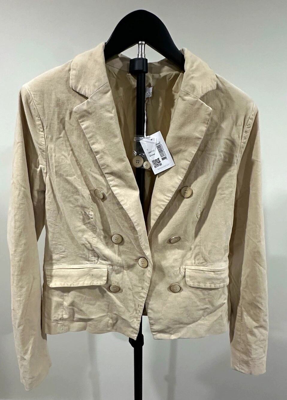 NWT Ecru 2847CO Womens Beige Button Front Lined Short Blazer Jacket Size 2